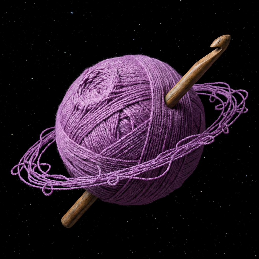 planet made of purple yarn